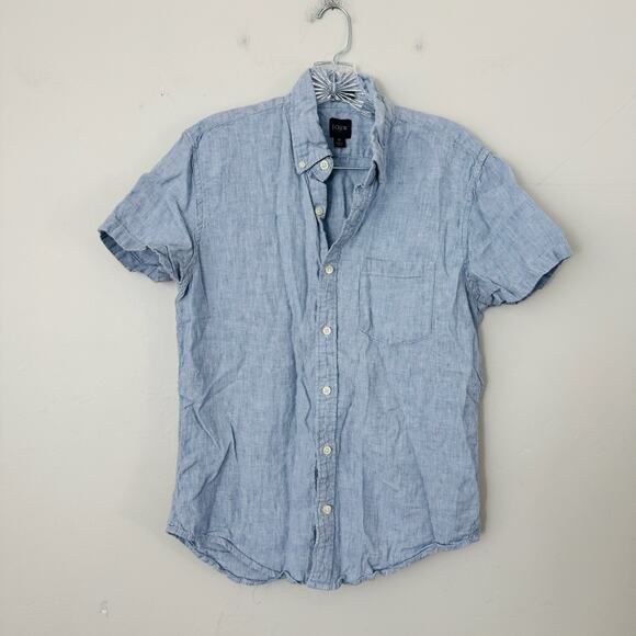 J Crew Blue Short Sleeve Button Up Slim For Men’s Size M - Picture 1 of 7